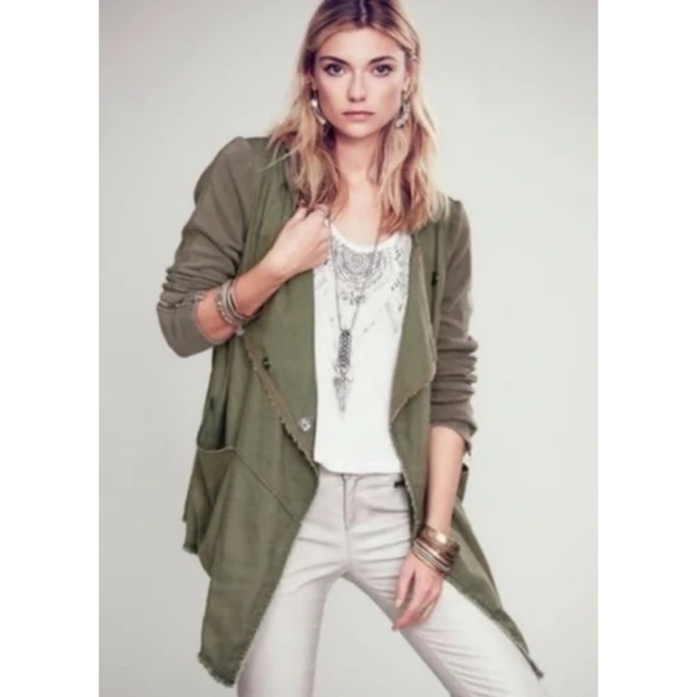 Free People Linen Draper Olive Green Jacket